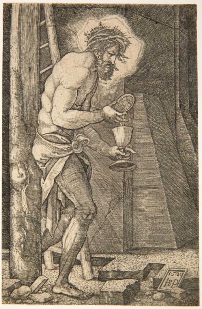 Der Schmerzensmann am Fuße des Kreuzes.
