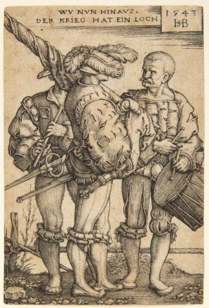 Fähnrich, Trommler und Flötenspieler.