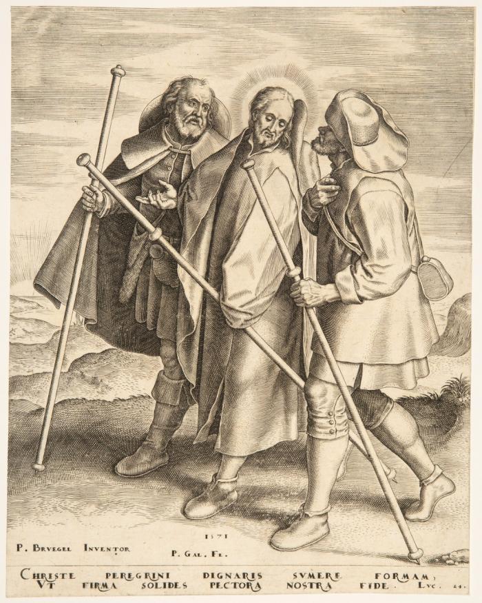 Christus und die Jünger auf dem Weg nach Emmaus.
