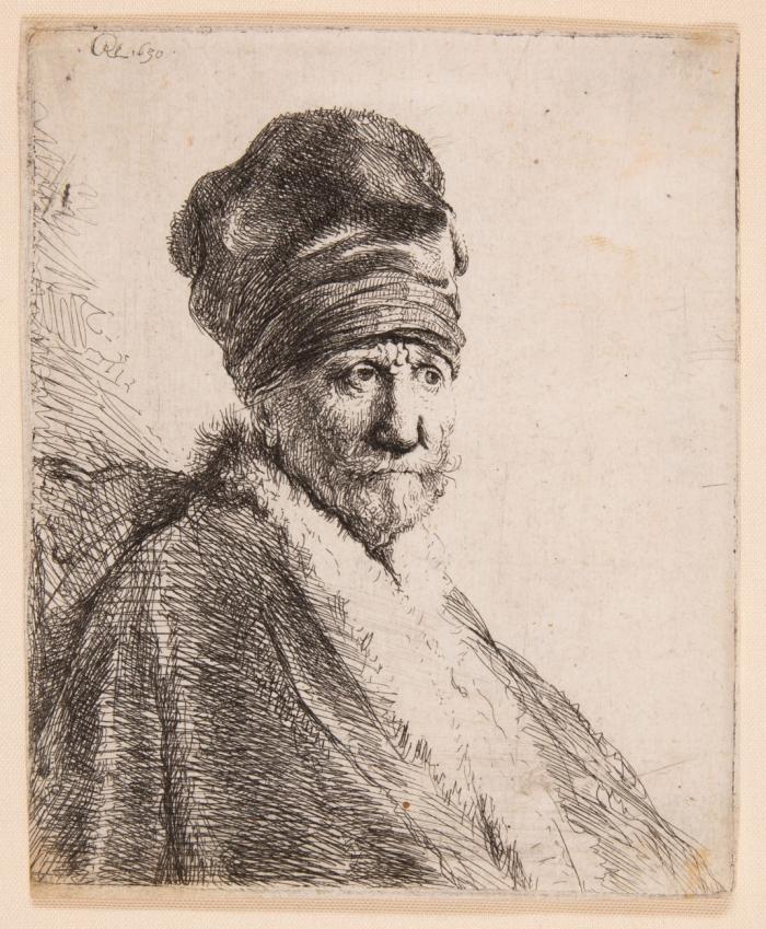 Halbfigur eines Mannes mit hoher Mütze (Rembrandts Vater?).