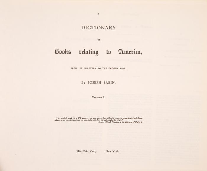 A dictionary of books relating to America, from its discovery to the present time. 29 in 2 Bdn.
