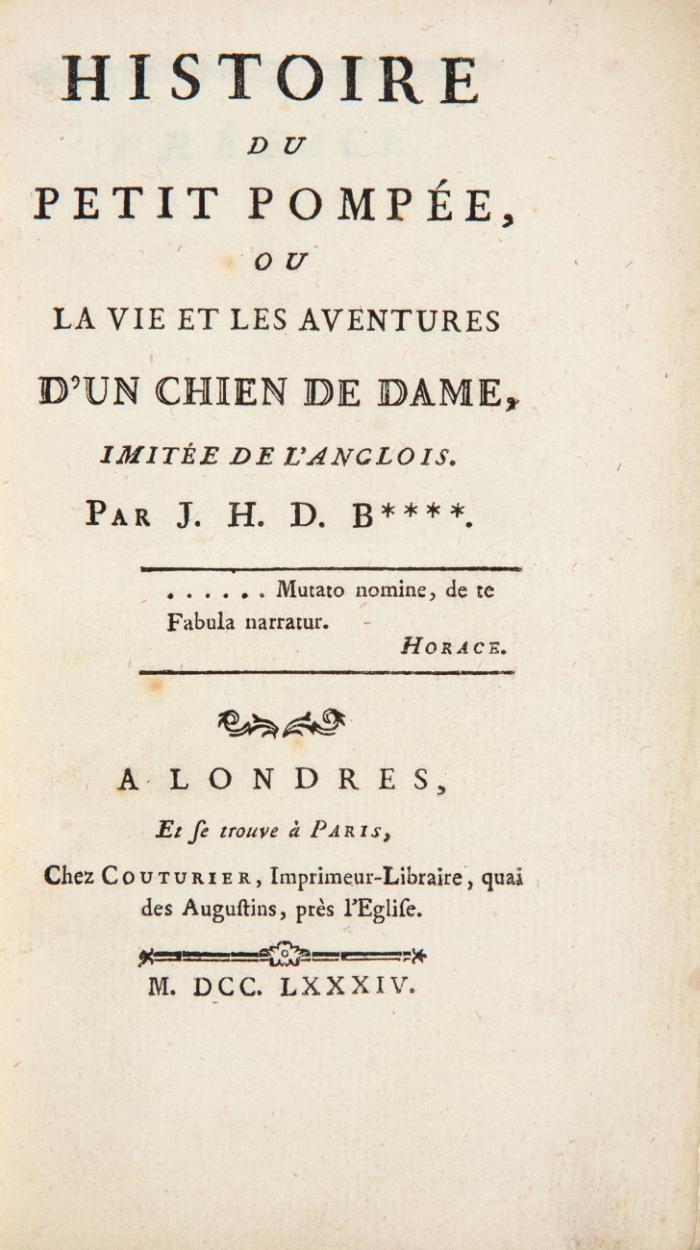 Histoire du petit Pompée, ou la vie et les aventures d'un chien de dame, imitée de l'anglois. Par J. H. D. B[riel].