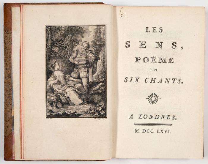 Sammelband von 15 Werken in 4 Bdn. Paris 1764 -  1767. 20 x 13,2 cm. Mit illustr. Kupfertitel, 2 Musikbeilagen, 28 Kupfertafeln und 40 gest. Vignetten meist von Lemire, Aliamet, Lafosse, Longueil nach Eisen, J. G. Wille (3) und Gravelot (1).