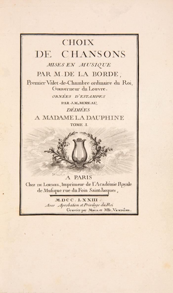 Choix de chansons mises en musique. Ornées d'estampes par J. M. Moreau, dediées à Madame la Dauphine. 4 Bde.