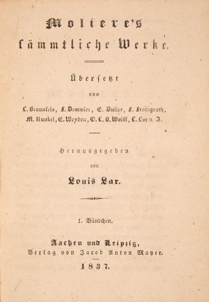 Sämmtliche Werke. Übersetzt von L. Braunfels, F. Demmler, C. Duller u. a. Hrsg. von Louis Lax. 5 Bde.