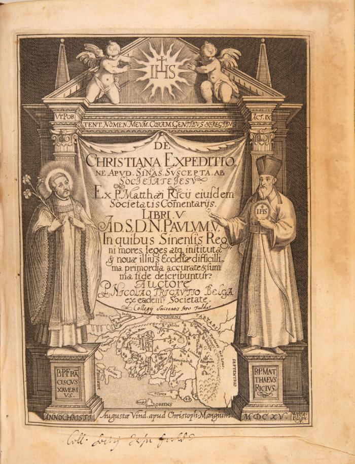 De Christiana expeditione apud Sinas suscepta ab Societate Jesu. Ex P. Matthaei Ricii eiusdem Societatis Commentariis. Libri V ... in quibus Sinensis Regni mores leges atq[ue] instituta & novae illius Ecclesiae difficillima primordia accurate & summa fide describuntur.