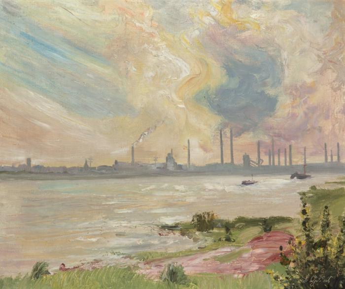DER RHEIN BEI LEVERKUSEN MIT BLICK AUF BAYER AG