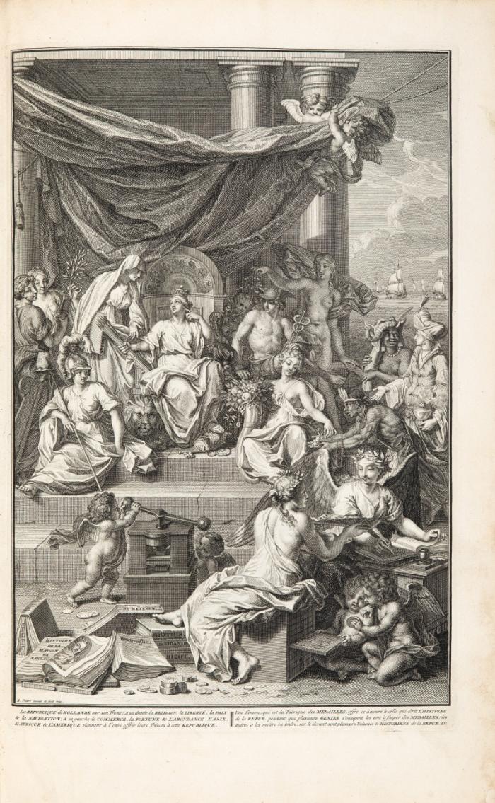 Histoire des Provinces-Unies des Pays Bas depuis la naissance de la republique jusqu'à la Paix d'Utrecht & le Traité de Barriere conclu en 1715. Avec les principales medailles et leur explication. 4 Teile in 2 Bden.