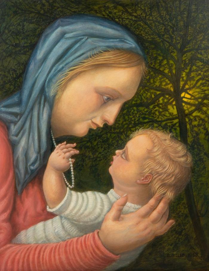 MADONNA MIT KIND UND PERLENKETTE