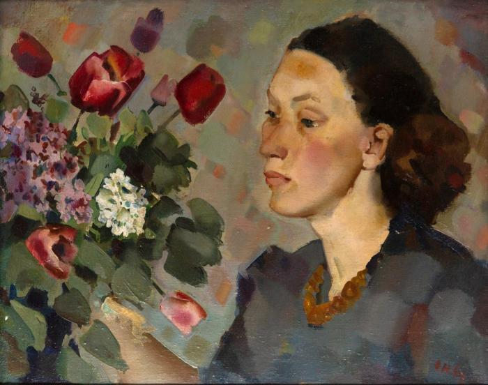 FRAU MIT BLUMEN (ELSBETH HERBIG-MUELLER)