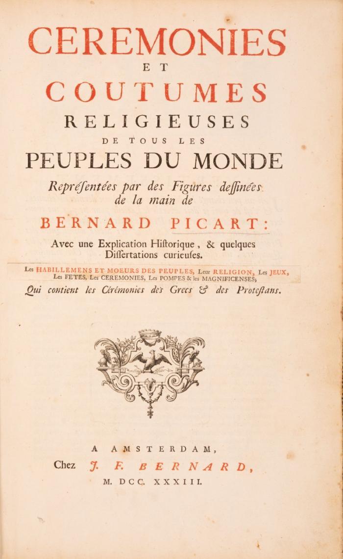 Ceremonies et coutumes religieuses de tous les peuples du monde. Qui contient les céremonies de Grecs & des Protestans. [= Bd. V (von 9 )].