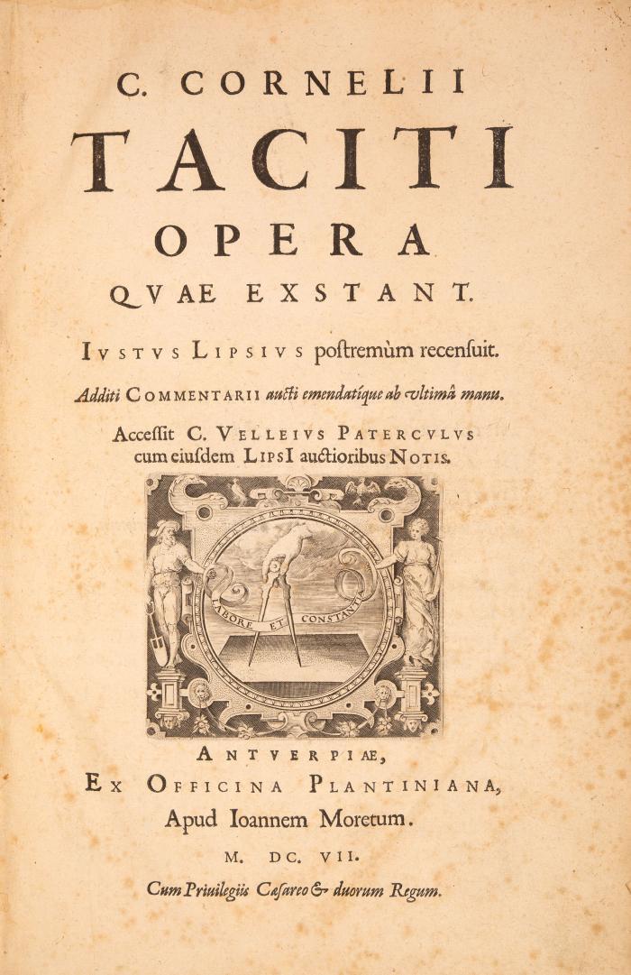 Opera quae extant. Iustus Lipsius postremum recensuit. Additi commentarii aucti emendatique ab ultima manu. Acc. C. Velleius Paterculus cum eiusdem Lipsi auctoribus notis. 3 Tle. in 1 Bd.
