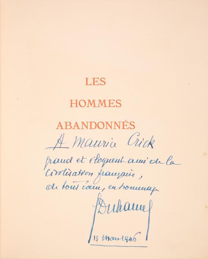 MAURICE DE VLAMINCK
GEORGES DUHAMEL: Les hommes abandonnés.