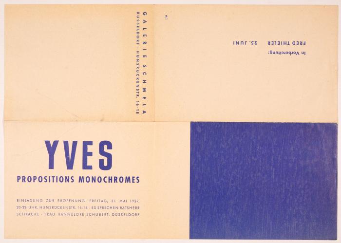 YVES KLEIN
Monochrome und Feuer. 14. Januar - 26. Februar 1961.
