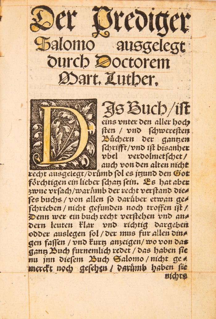 (Luther, Martin: Ecclesiastes, odder prediger Salomo. Deutsch von Justus Jonas. Wittenberg: Rhau 1533).