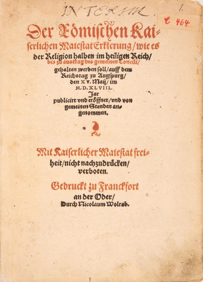 Reformation. - Sammelband mit 19 Reformationsdrucken zum Augsburger Interim und den adiaphoristischen Streitigkeiten. 1535-1561.