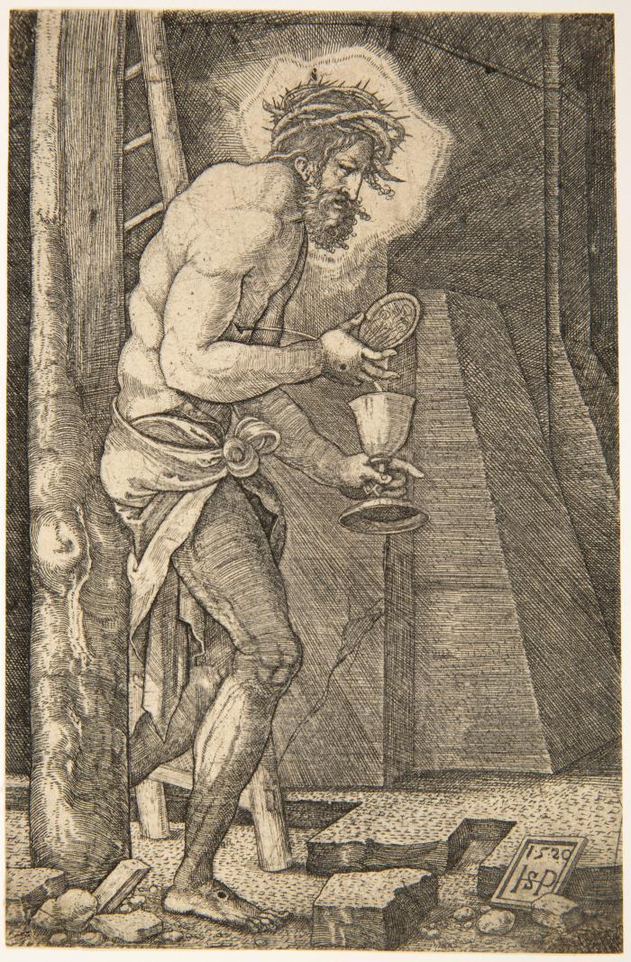 Der Schmerzensmann am Fuße des Kreuzes.
