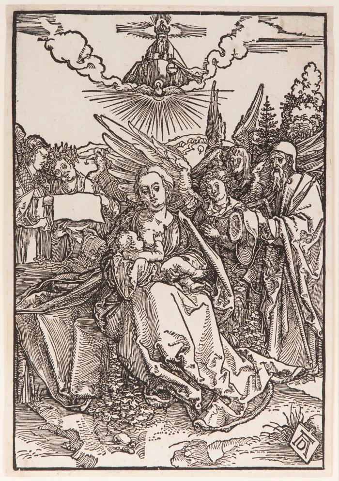 Die Heilige Familie mit fünf Engeln.