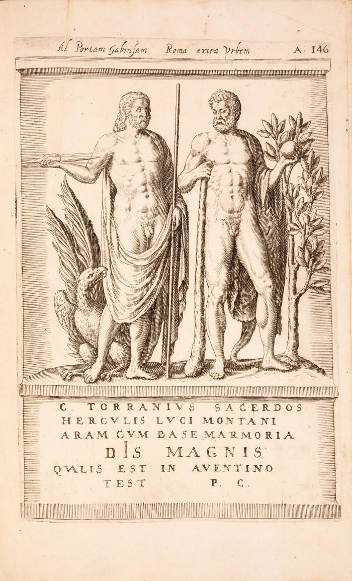 Topographiae Romae cum tabulis geographicis imaginibus antiquae et novae urbis inscriptionibus, marmoribus ... magna diligentia aeri incisis. 6 Tle. in 2 Bdn. Frankfurt a. M: M. Merian, Th. de Bry und de Bry Söhne 1597- 1602 (r. 1627-1628).