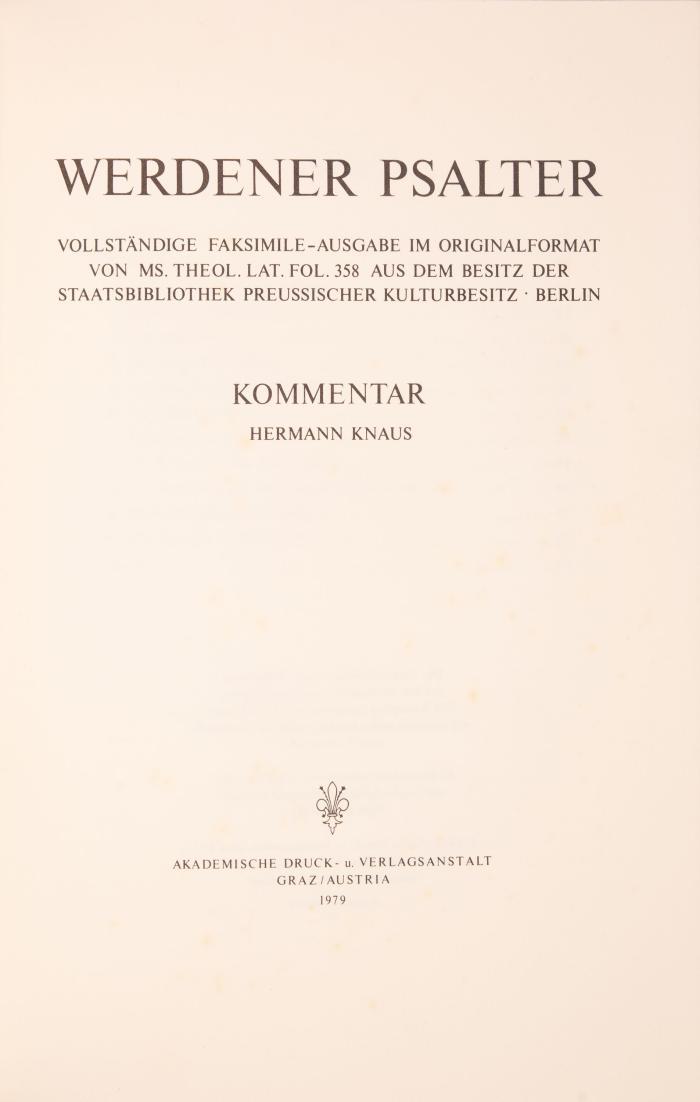 Der Werdener Psalter. Faksimile und Kommentar. 2 Bde.