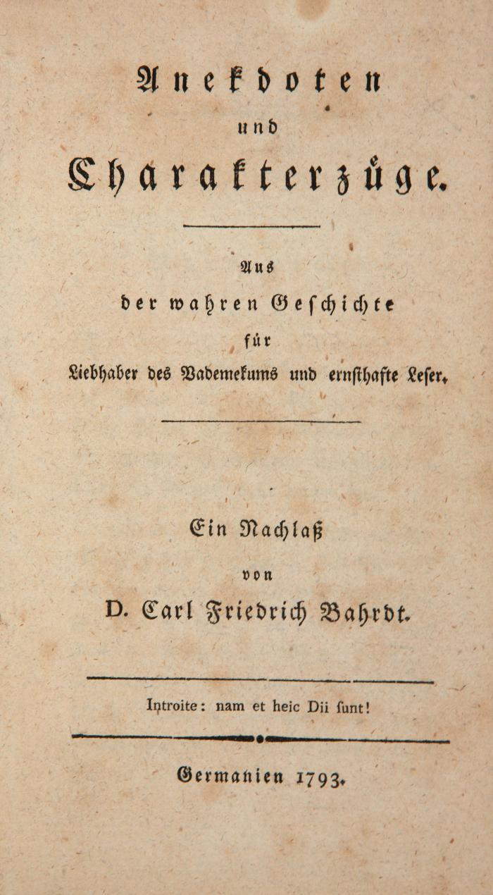Bahrdt, Carl Friedrich: 2 Werke in 2 Bden.