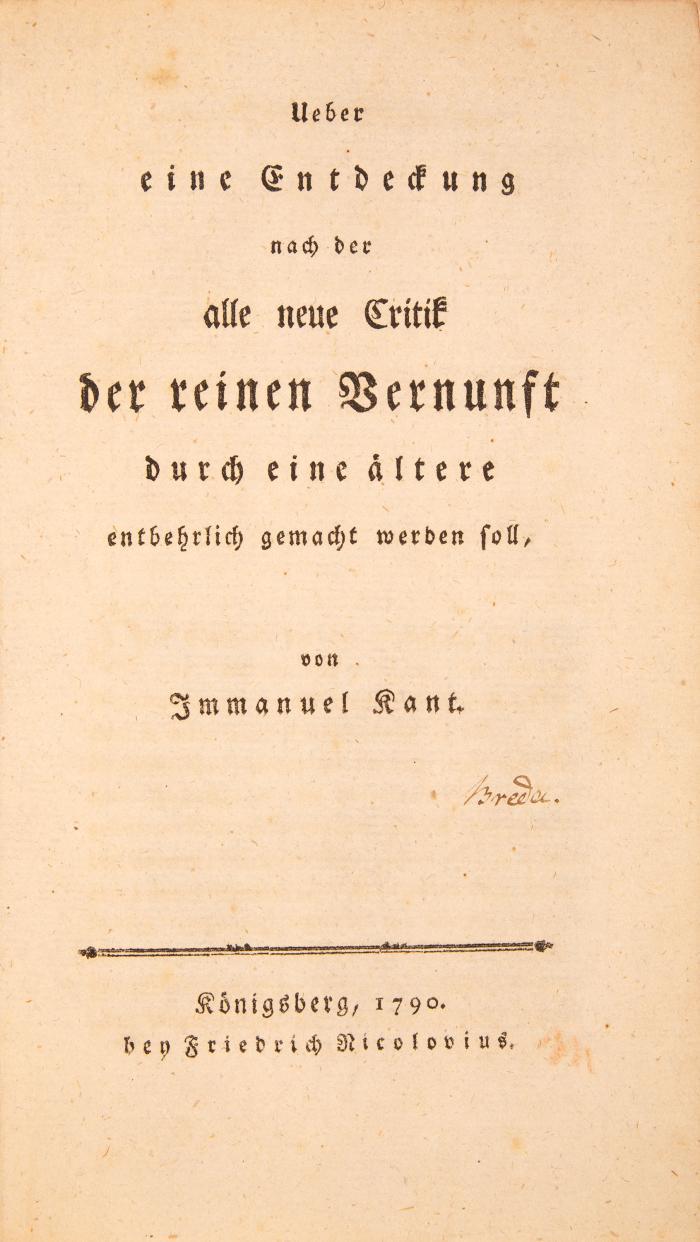 Ueber eine Entdeckung nach der alle neue Critik der reinen Vernunft durch eine ältere entbehrlich gemacht werden soll.