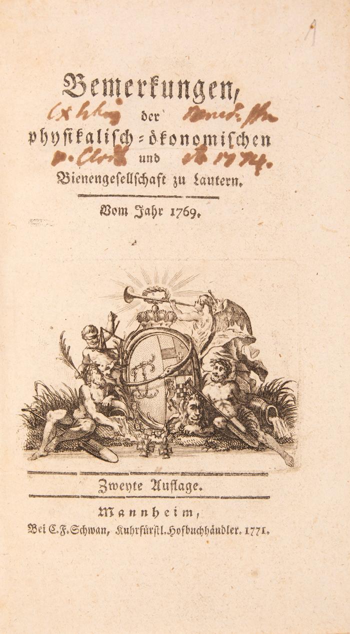 (Jung-Stilling, Johann Heinrich): Bemerkungen der physikalisch-ökonomischen Bienen-Gesellschaft zu Lautern. Jge. 1769-72 und 1775-77 in 8 Bdn.