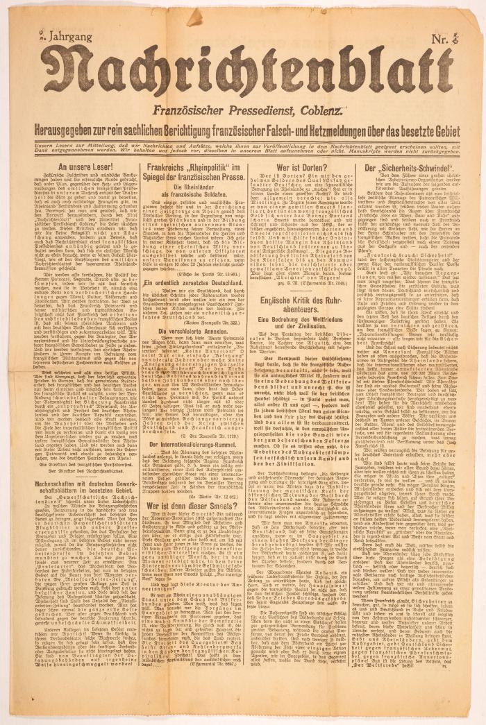 Rheinische Republik. - 17 Blatt verschiedender Druck- bzw. Flugschriften separatistischer Organe aus dem Jahr 1923. - Dazu: 1 zeitgenössisches (undatiertes) Einzelblatt mit politischer Karikatur.