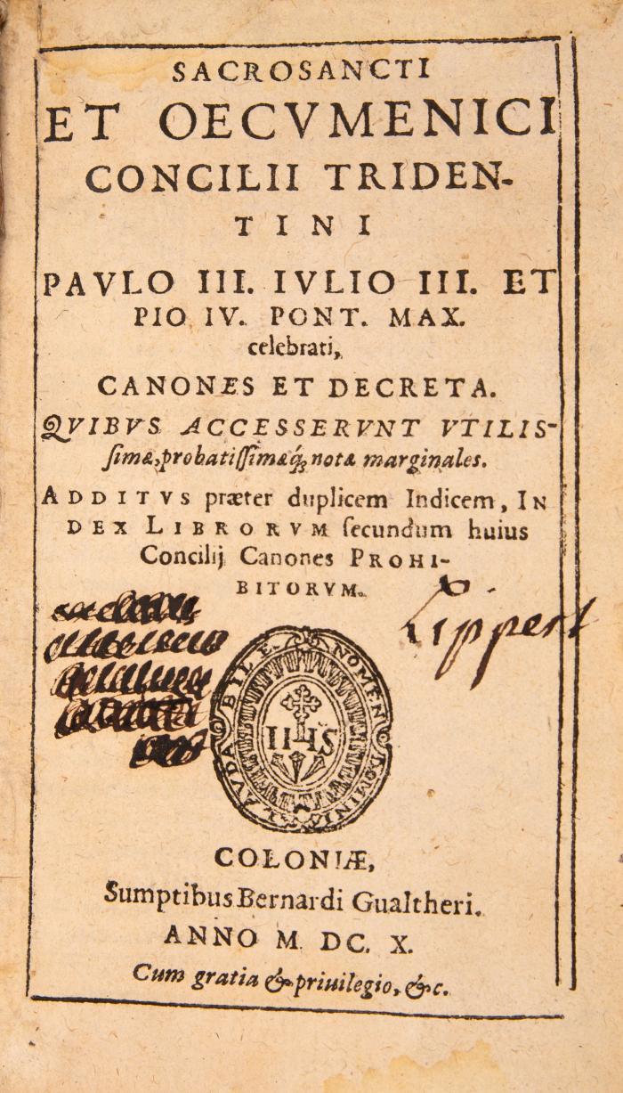 Trienter Konzil. - Sacrosancti et oecumenici Concilii Tridentini Paulo III. Iulio III. et Pio IV. Pont. Max. celebrati, canones et decreta. Anhang: Index librorum prohibitorum.