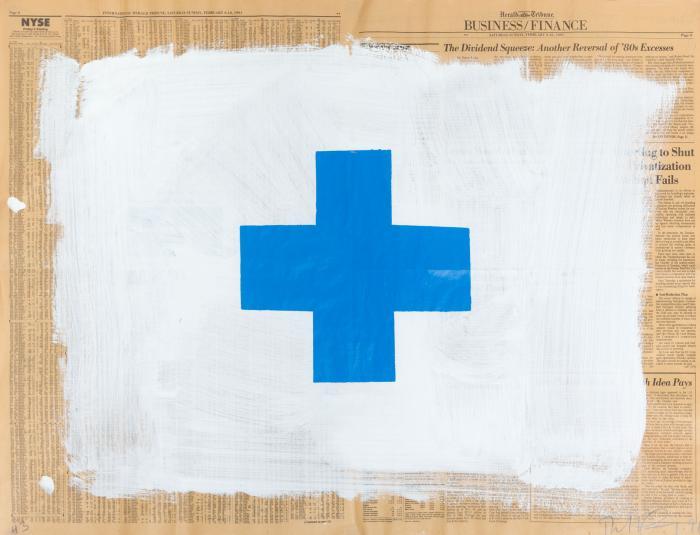 Ohne Titel (Blue cross on white)