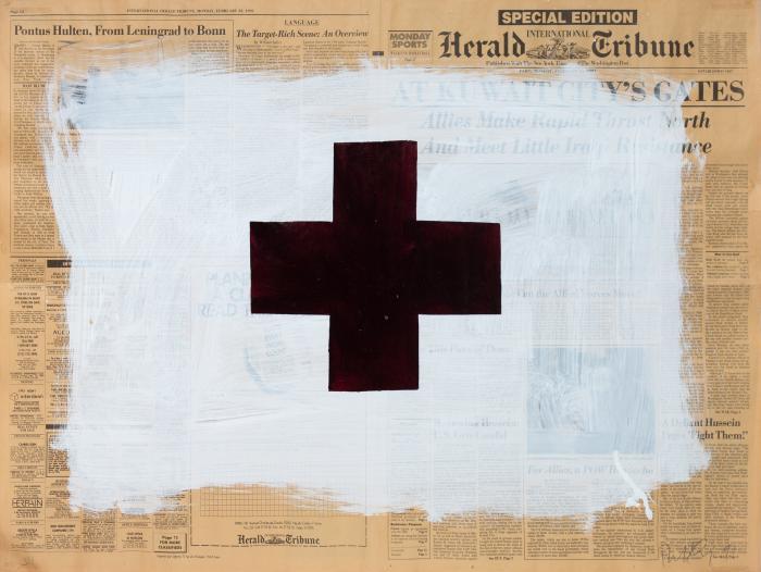 Ohne Titel (Brown cross on white)