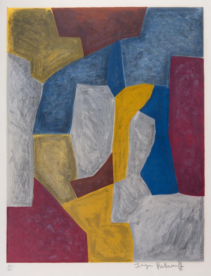 Composition carmin, jaune, grise et bleue (Komposition in Karminrot, Gelb, Grau und Blau)