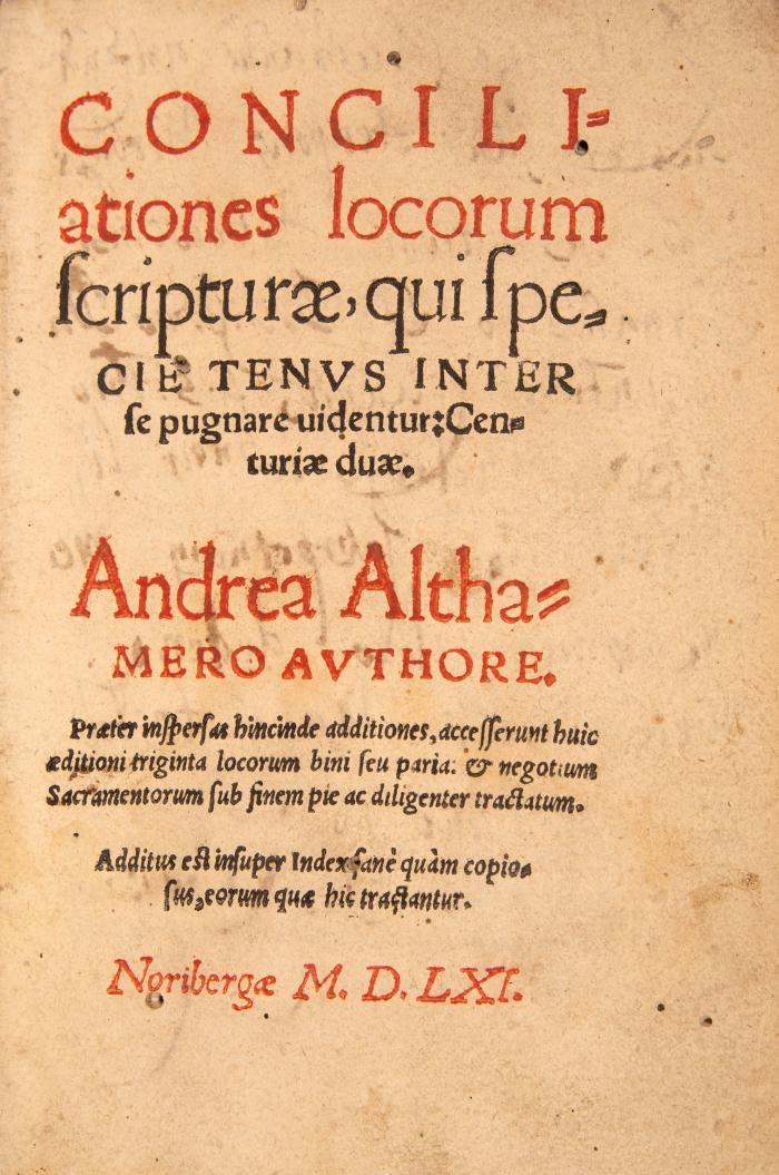 A. Althamer, Conciliationes locorum scripturae. Nürnberg 1561.