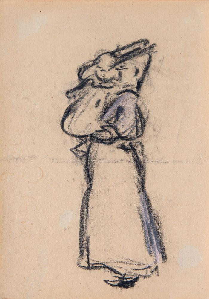 Stehende Frau mit Kind auf dem Arm