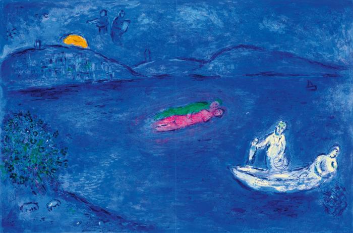 MARC CHAGALL
LONGUS: Daphnis & Chloé. D'après la traduction d'Amyot, revue et complétée par Paul-Louis Courier. Lithographies originales de Marc Chagall. 2 Bände.