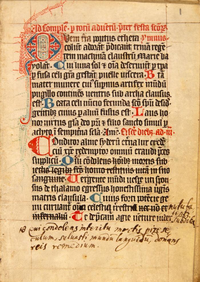 Breviarium, Fragment. 15. Jh. Pergamenthandschrift. 18 beidseitig beschriebene Blätter.