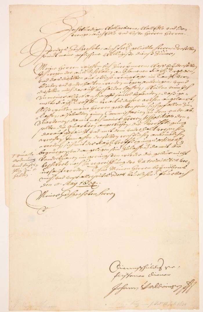 J. v. Aldringen. Eigenh. Brief mit U. Peuerbach, 8.V.1634.