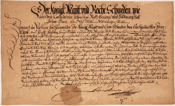 J. Banér. Schriftstück mit eigenh. U. O. O. u. D.