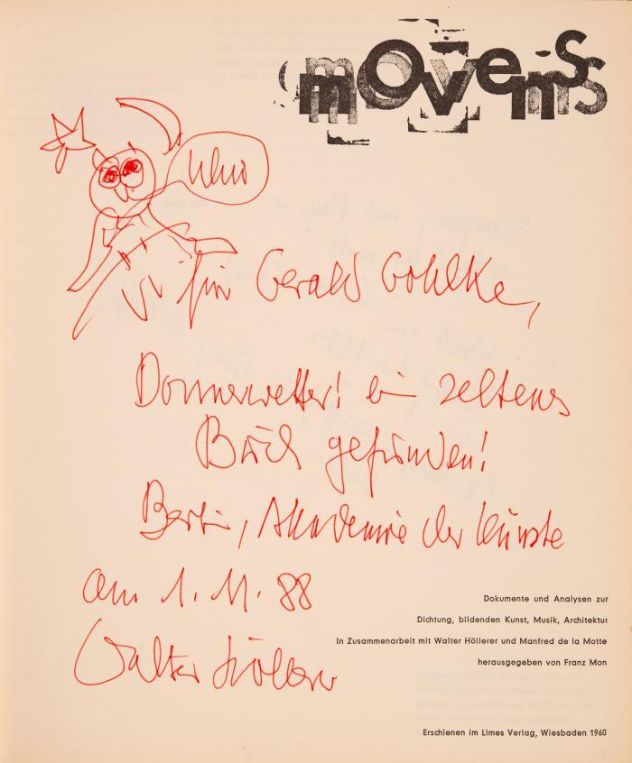F. Mon (Hrsg.), Movens. Wiesbaden 1960. - Widmungsexemplar.
