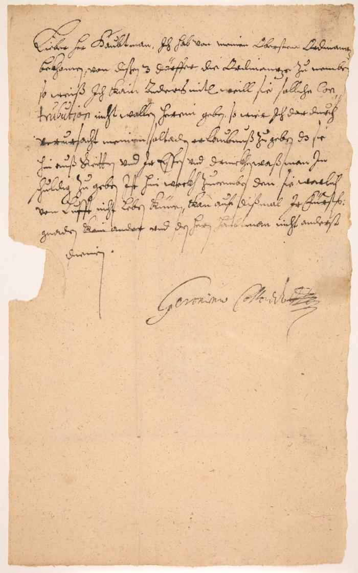 H. v. Colloredo-Waldsee. Eigenh. Schreiben mit U. O. O. (vor 1630).