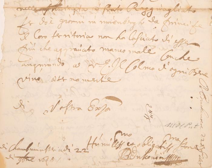 A. v. Enkevort. Eigenh. Brief mit U. Chammünster, 22.XI.1648.