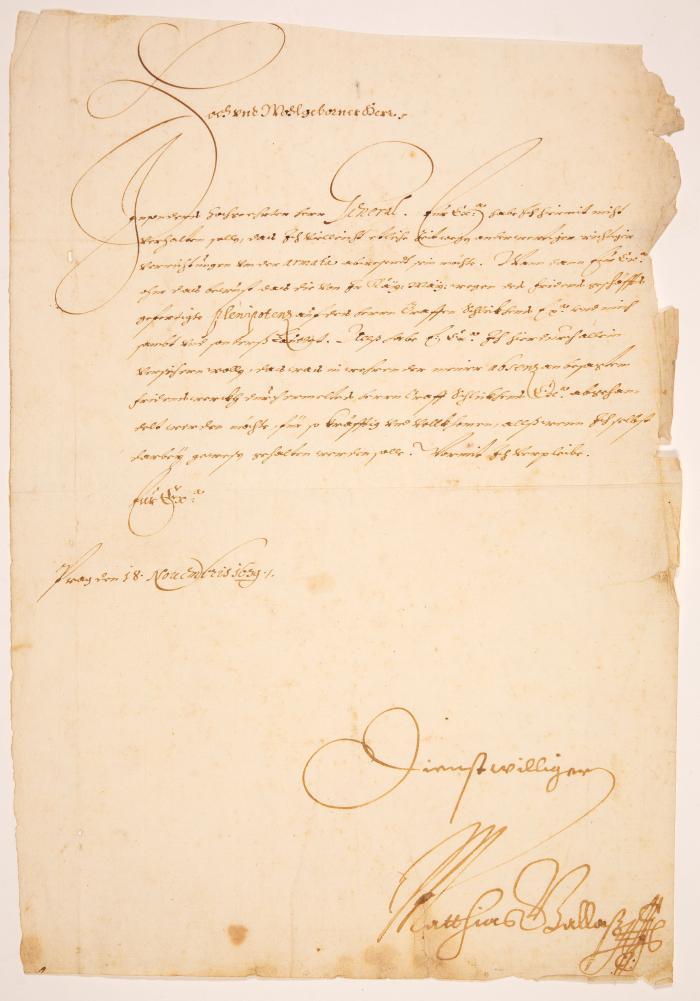 M. Gallas. Brief mit eigenh. U. Prag, 18.XI.1639.