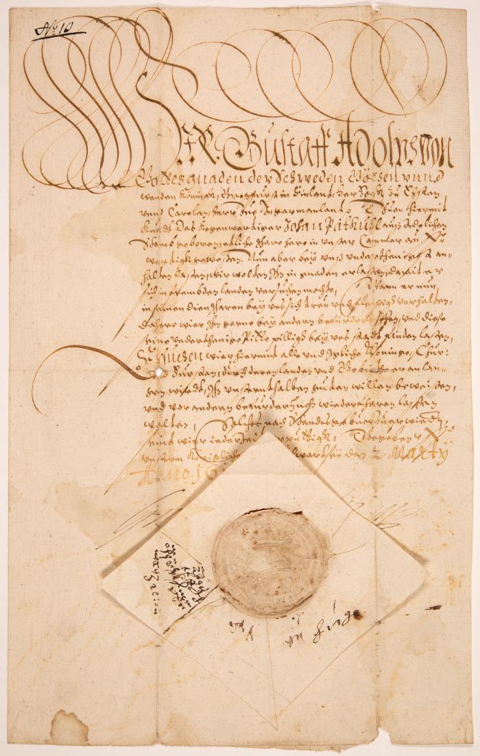 Gustav II. Adolf, König von Schweden. Schreiben mit eigenh. U. Svartsjö, 2.III.1618.