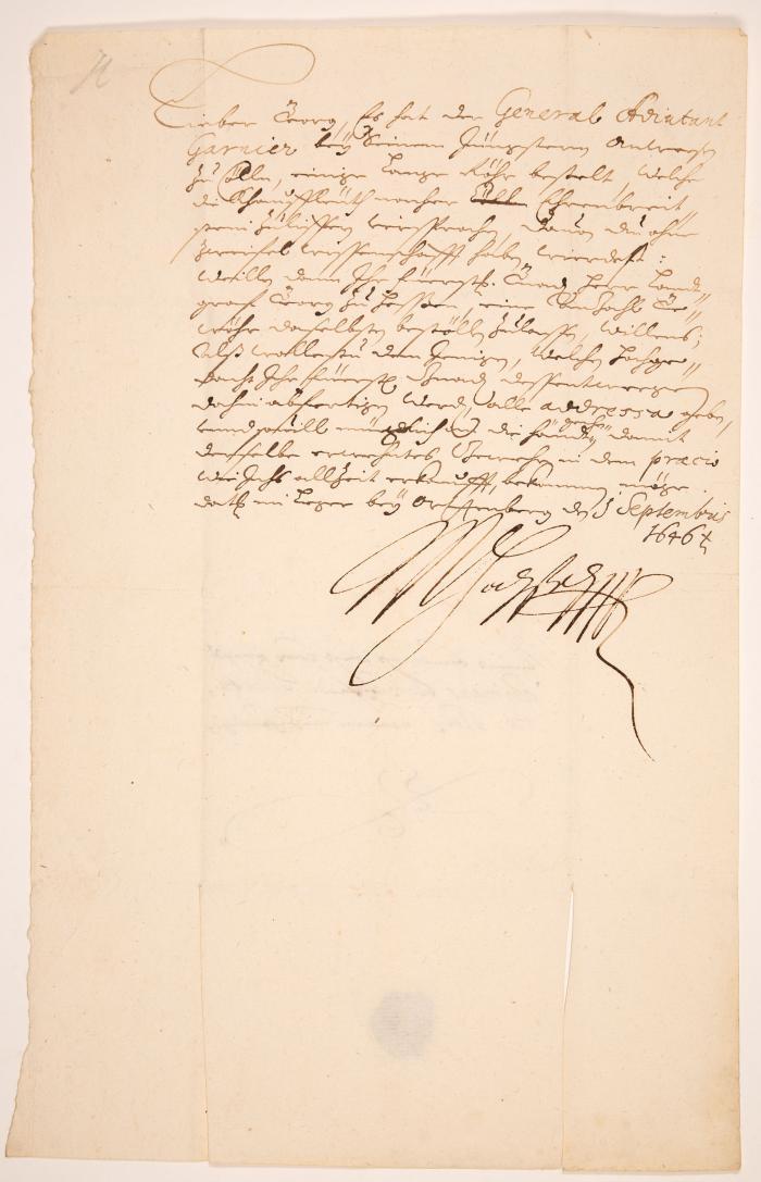 M. v. Hatzfeldt. Eigenh. Brief mit U. Orttenberg, 9.IX.1646.