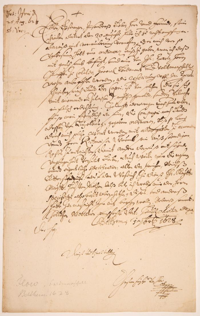 C. v. Ilow. Schreiben mit eigenh. U. Beltheim, 1.IX.1628.