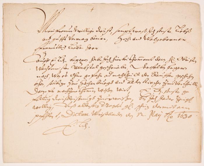 G. H. zu Pappenheim. Schreiben mit eigenh. U. Wiesbaden, 12.V.1630.