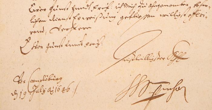 H. C. v. Puchheim. Brief mit eigenh. U. Vor Korneuburg, 19.VII.1646.