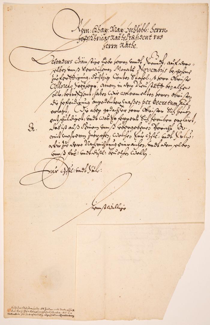 G. v. Questenberg. Eigenh. Antwortentwurf mit U. Wien, 7.XII.1621.