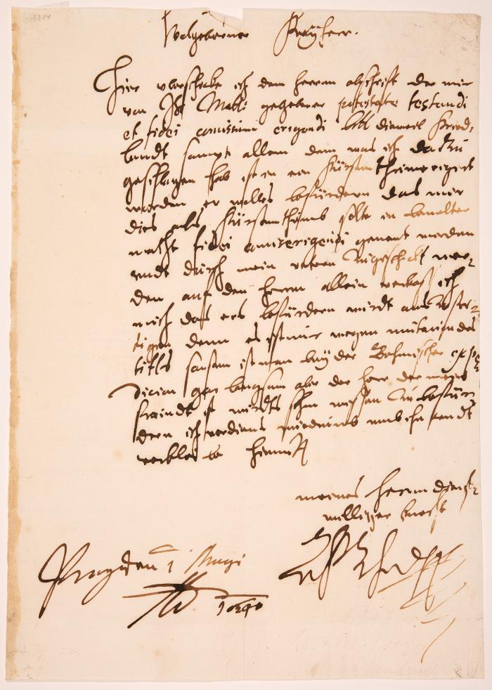 A. v. Wallenstein. Eigenh. Brief mit U. Prag, 1.V.1627.