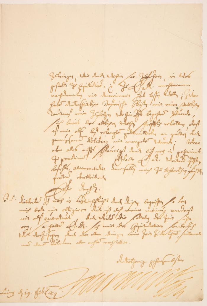 J. v. Werth. Brief mit eigenh. U. Linz, 19.II.1649.